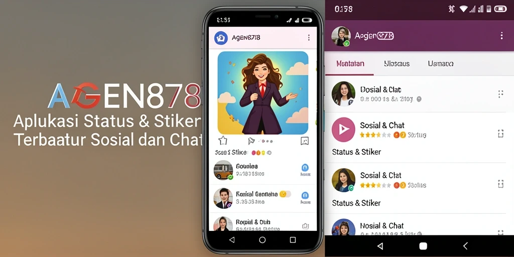Antarmuka aplikasi AGEN878 dengan berbagai pilihan stiker dan status.