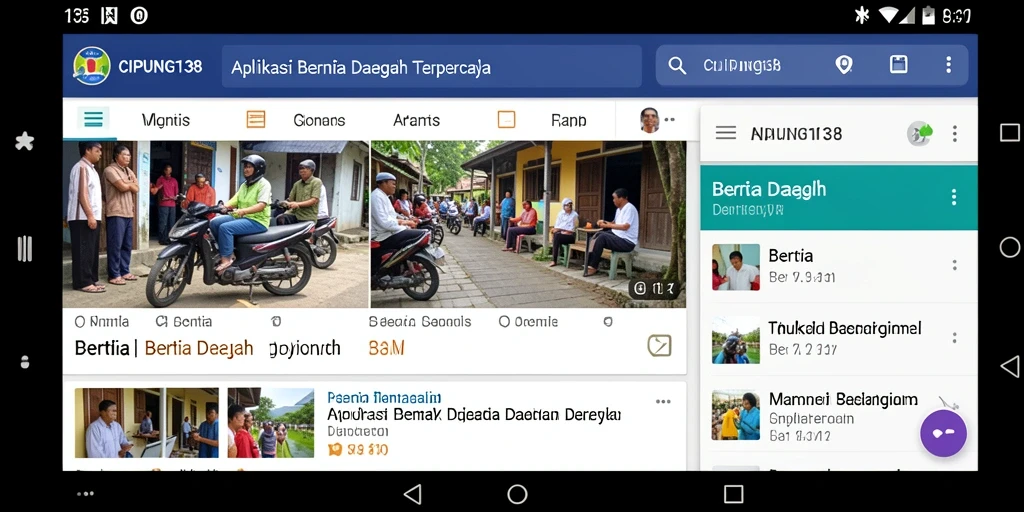 Screenshot antarmuka aplikasi CIPUNG138 dengan berita daerah terkini.