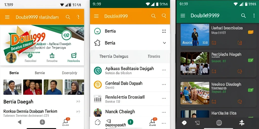 Antarmuka pengguna aplikasi DOUBLE999 yang menampilkan berita daerah terkini.
