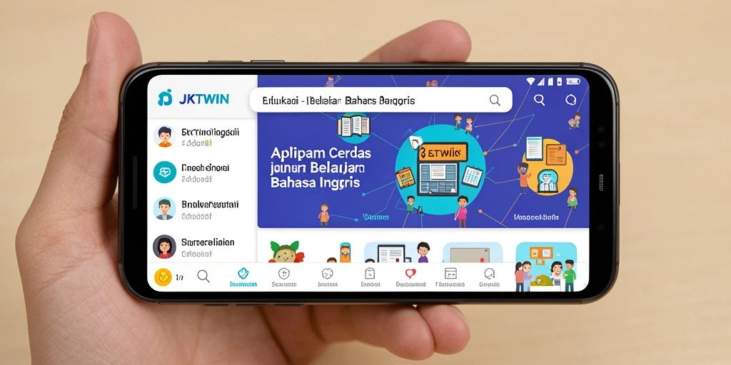 Tampilan antarmuka pengguna aplikasi JKTWIN untuk Belajar Bahasa Inggris.