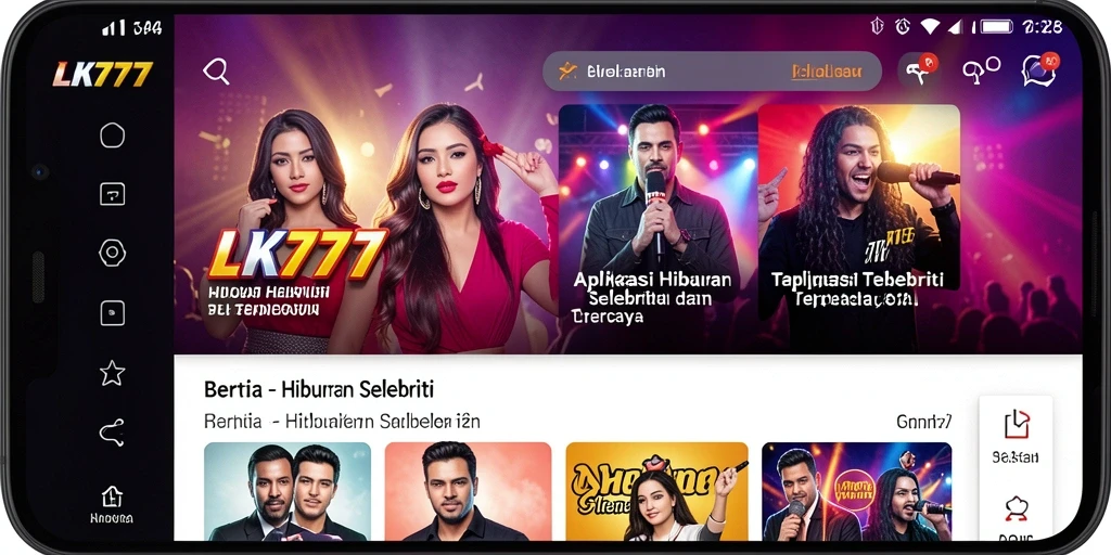 Antarmuka LK777 yang menampilkan berita selebriti terbaru.