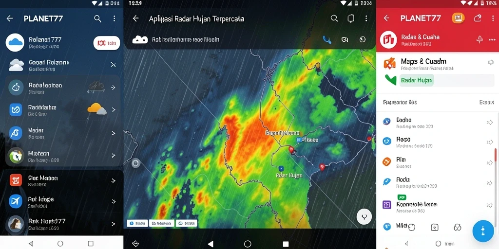 Tampilan antarmuka pengguna PLANET77 menampilkan peta radar hujan yang jelas dan interaktif.