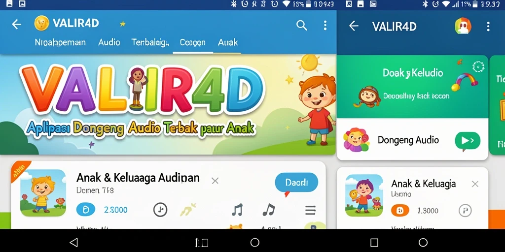 Tampilan antarmuka VALIR4D dengan berbagai pilihan dongeng yang menarik.